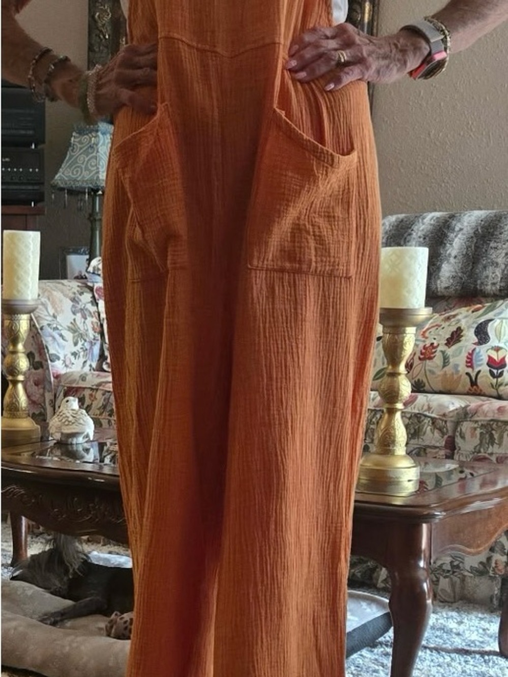 Women's Orange Wide-Leg Jumpsuit with Front Pockets - Excellent Condition